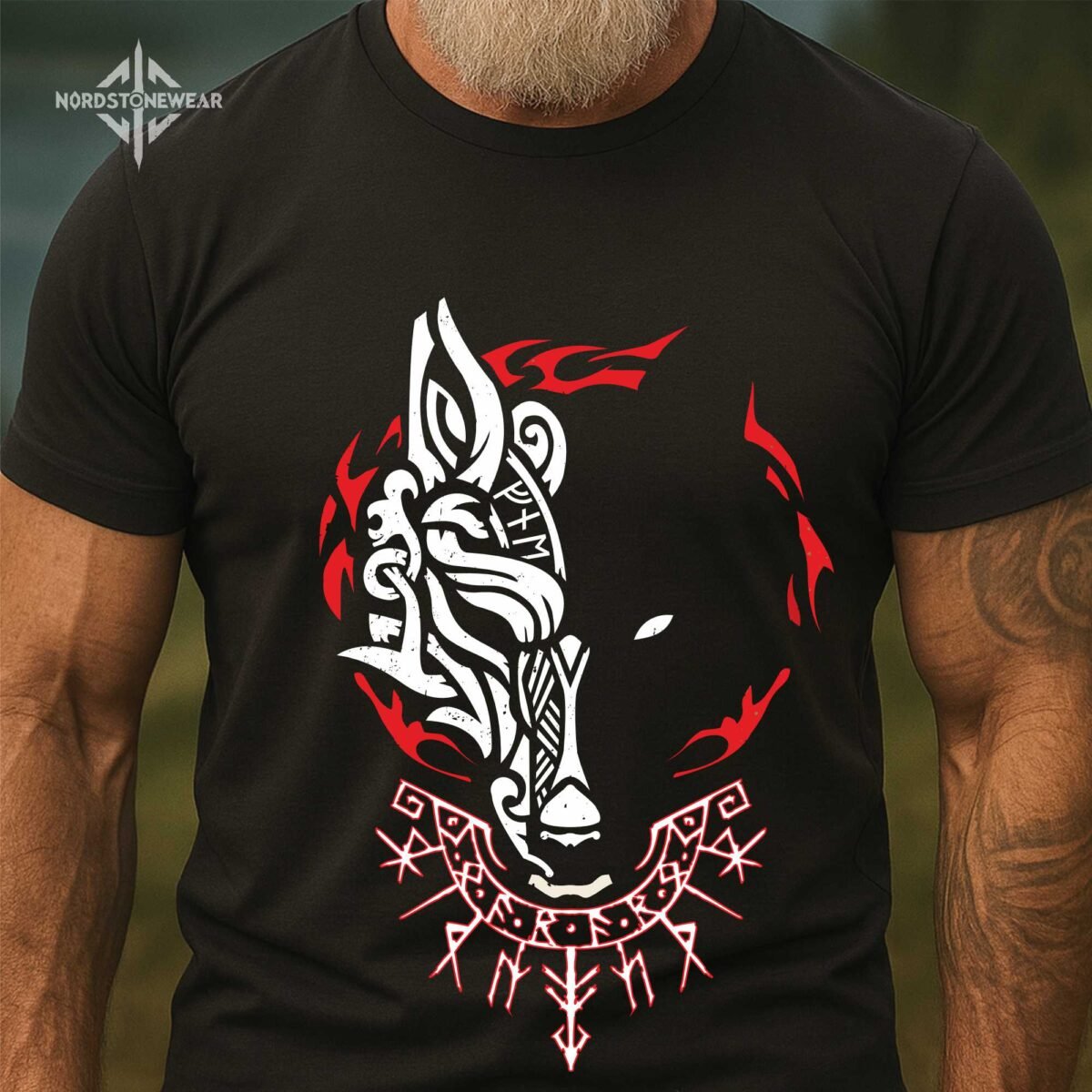 Viking Wolf Rune T-Shirt | Norse Tribal Fenrir Design