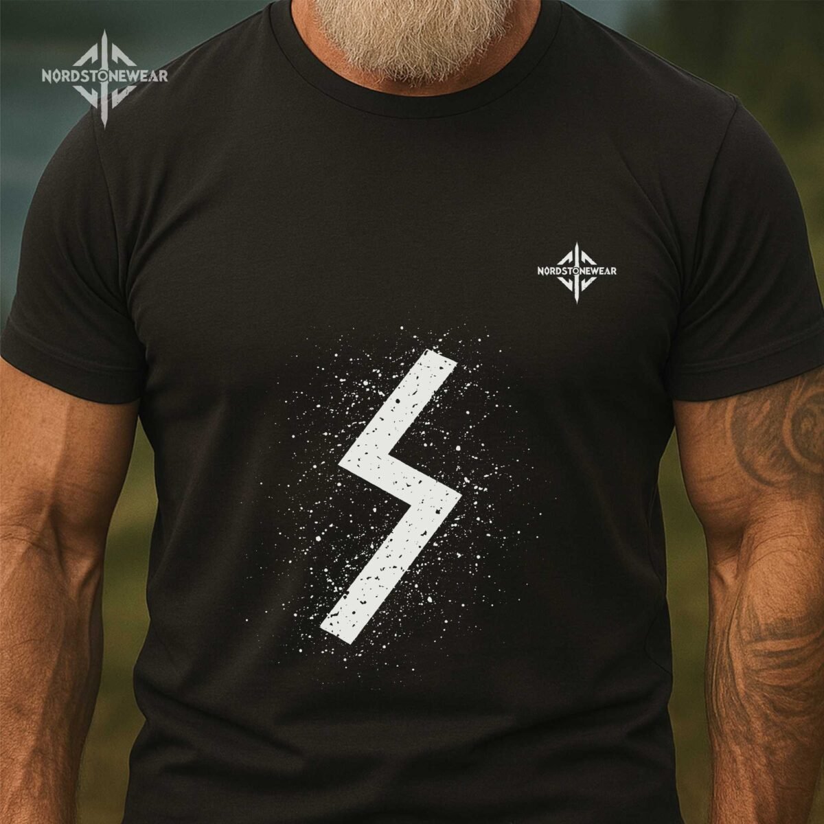 Sowilo rune t-shirt with Viking sun rune symbol on black background