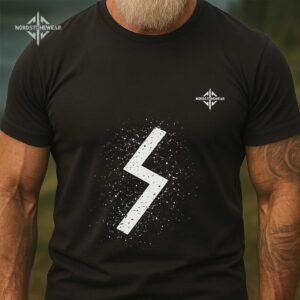 Sowilo rune t-shirt with Viking sun rune symbol on black background