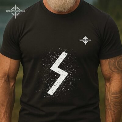 Sowilo rune t-shirt with Viking sun rune symbol on black background
