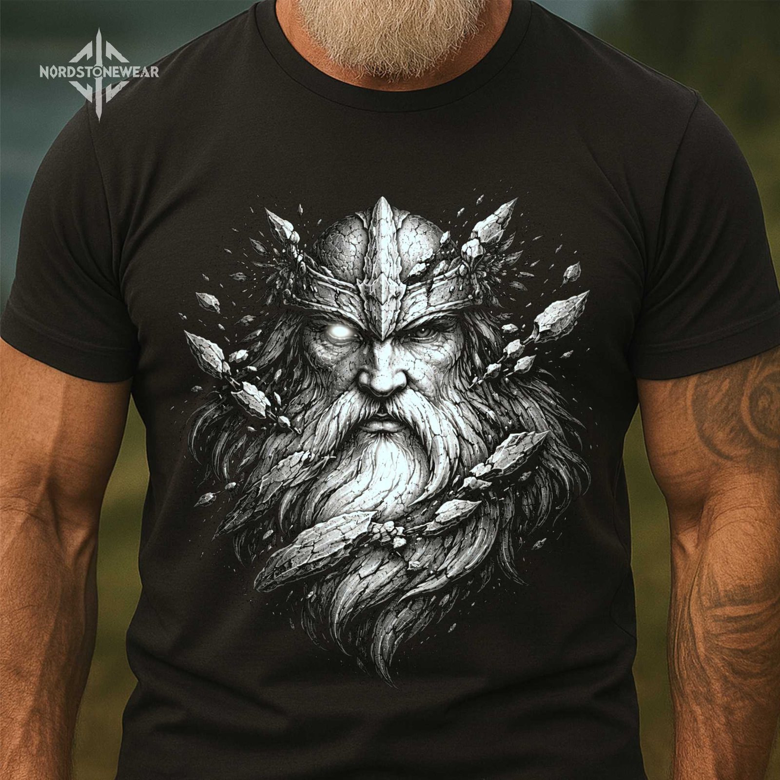 Odin Allfather Viking t shirt stone carved Norse god of wisdom and war